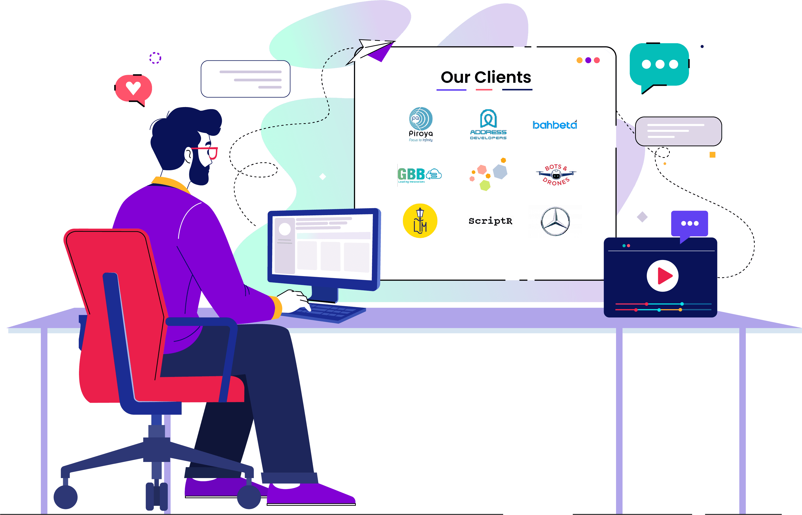 Our Clients & Partners - Piroya, Address Developers, Bahbeta, GBB, Bots & Drones, ScriptR, Mercedes-Benz